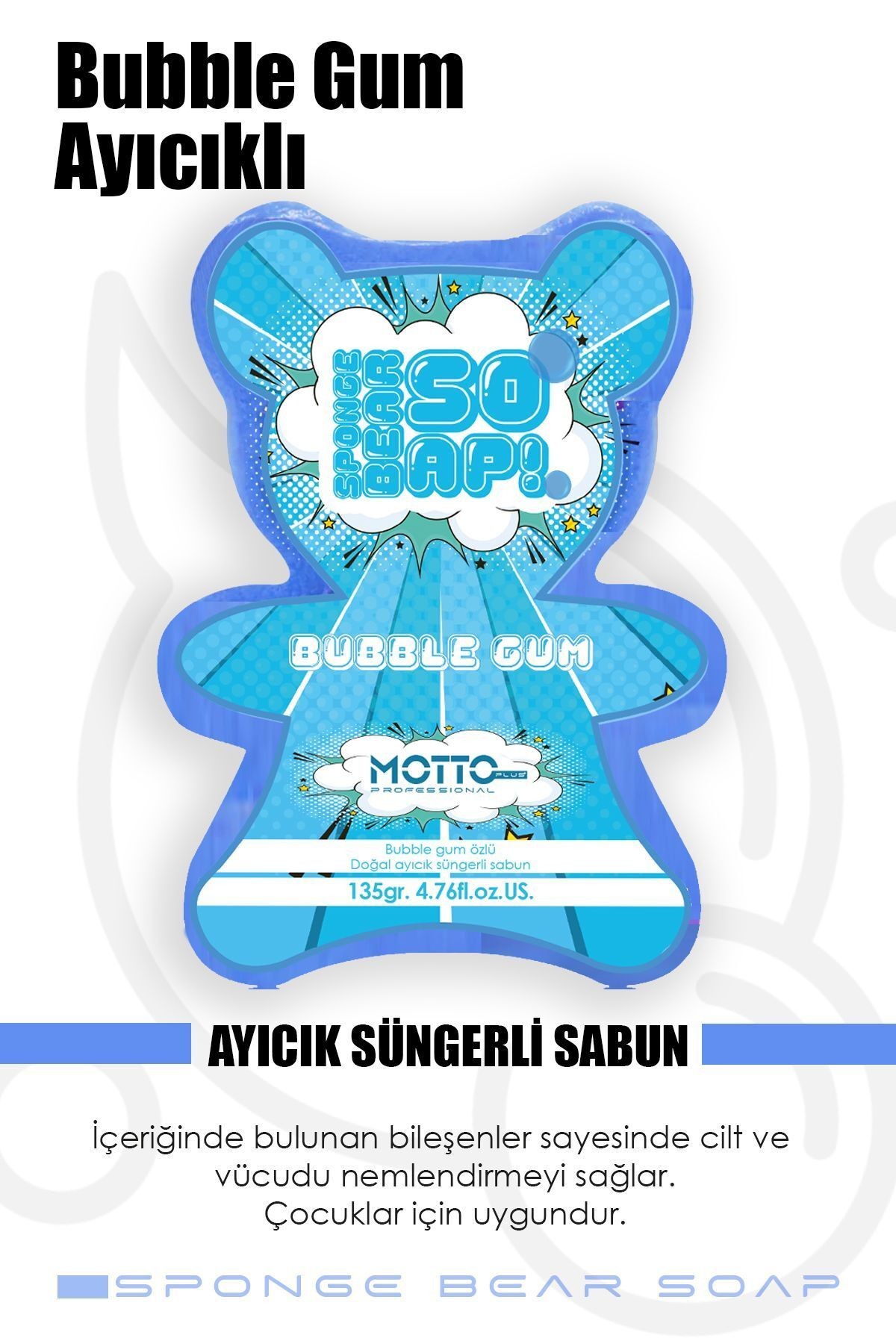 Doğal Bubble Gum Kokulu Kids Süngerli Sabun Mavi 135gr.