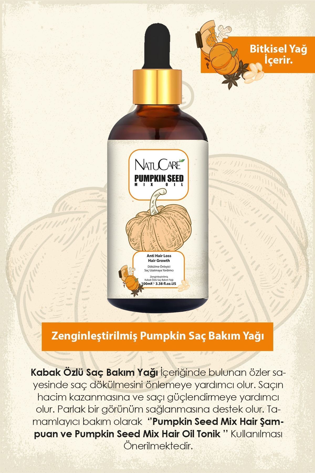Üst Düzey Güçlendirme Ve Saç Telleri Onarıcı Pumpkin Saç Bakım Yağı 100ml