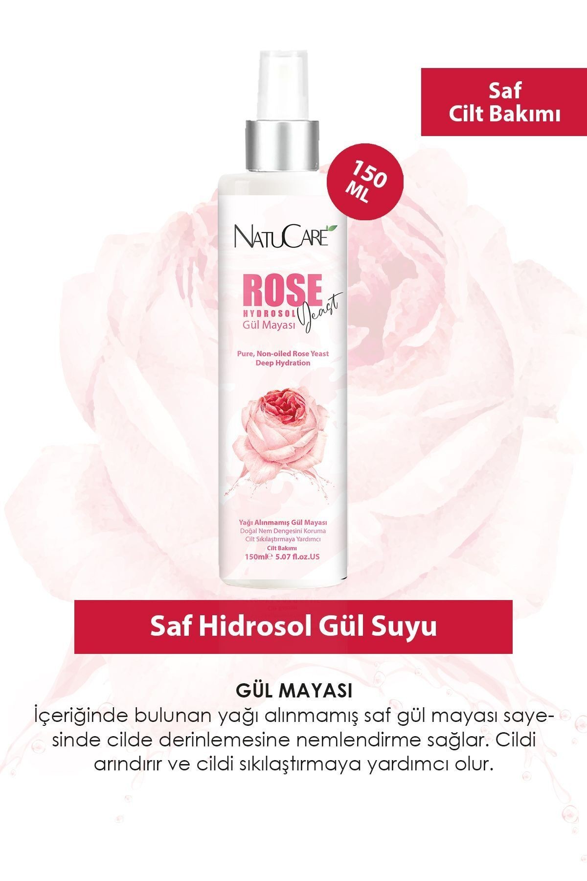 Yoğun Besleyici Ve Cilt Sıkılaştırıcı %100 Saf Ve Doğal Hidrosol Gül Mayası 150ml
