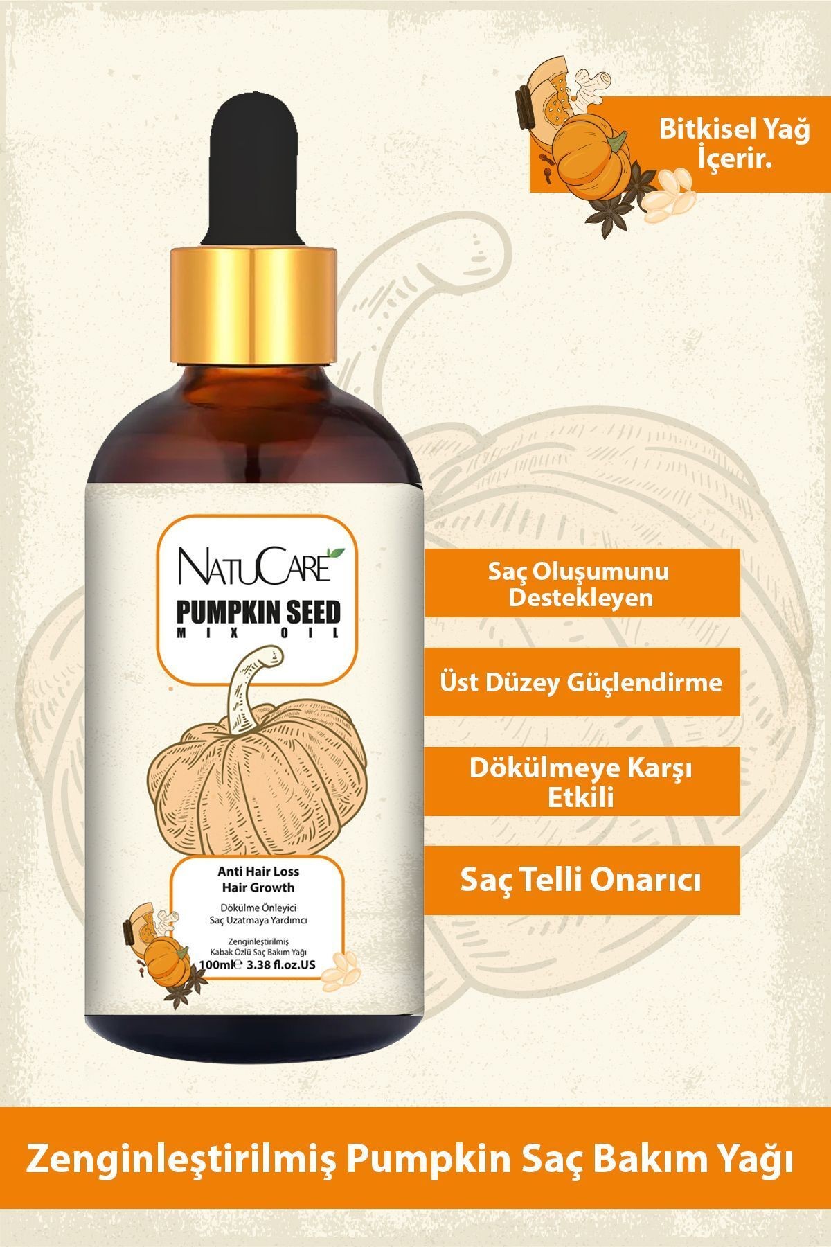 Mucizevi Yağlar Hızlı Uzatma, Saç Oluşumu, Onarım 3’lü Set Hint Yağı (CASTOR), Amla, Pumpki