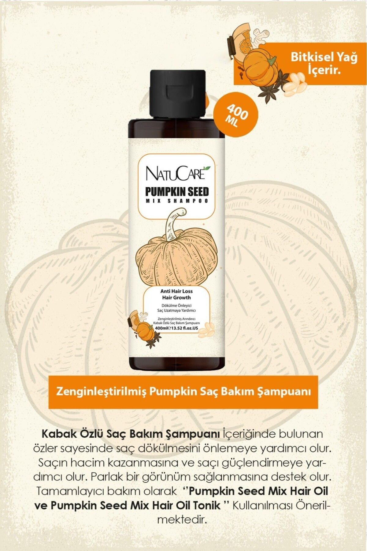 Üst Düzey Güçlendirme Ve Saç Telleri Onarıcı Pumpkin Saç Bakım Şampuanı 400ml