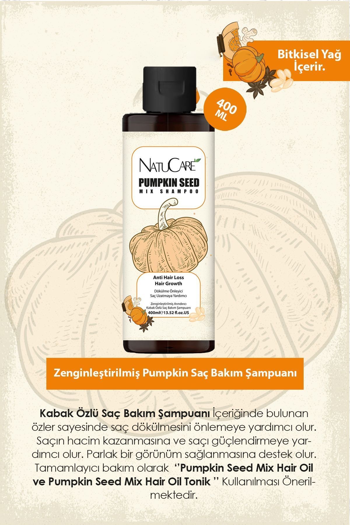 Zenginleştirilmiş 3'lü Şampuan Seti 400ml (AMLA - CASTOR - PUMPKİN)