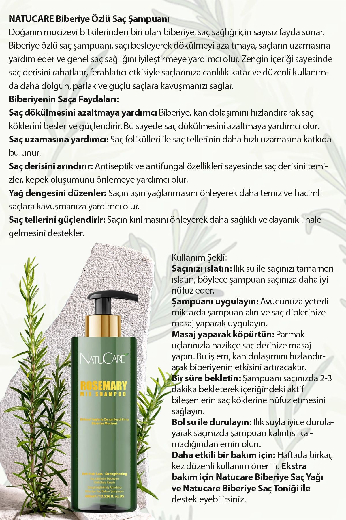 Üst Düzey Güçlendirici Biberiye Şampuanı 400ml