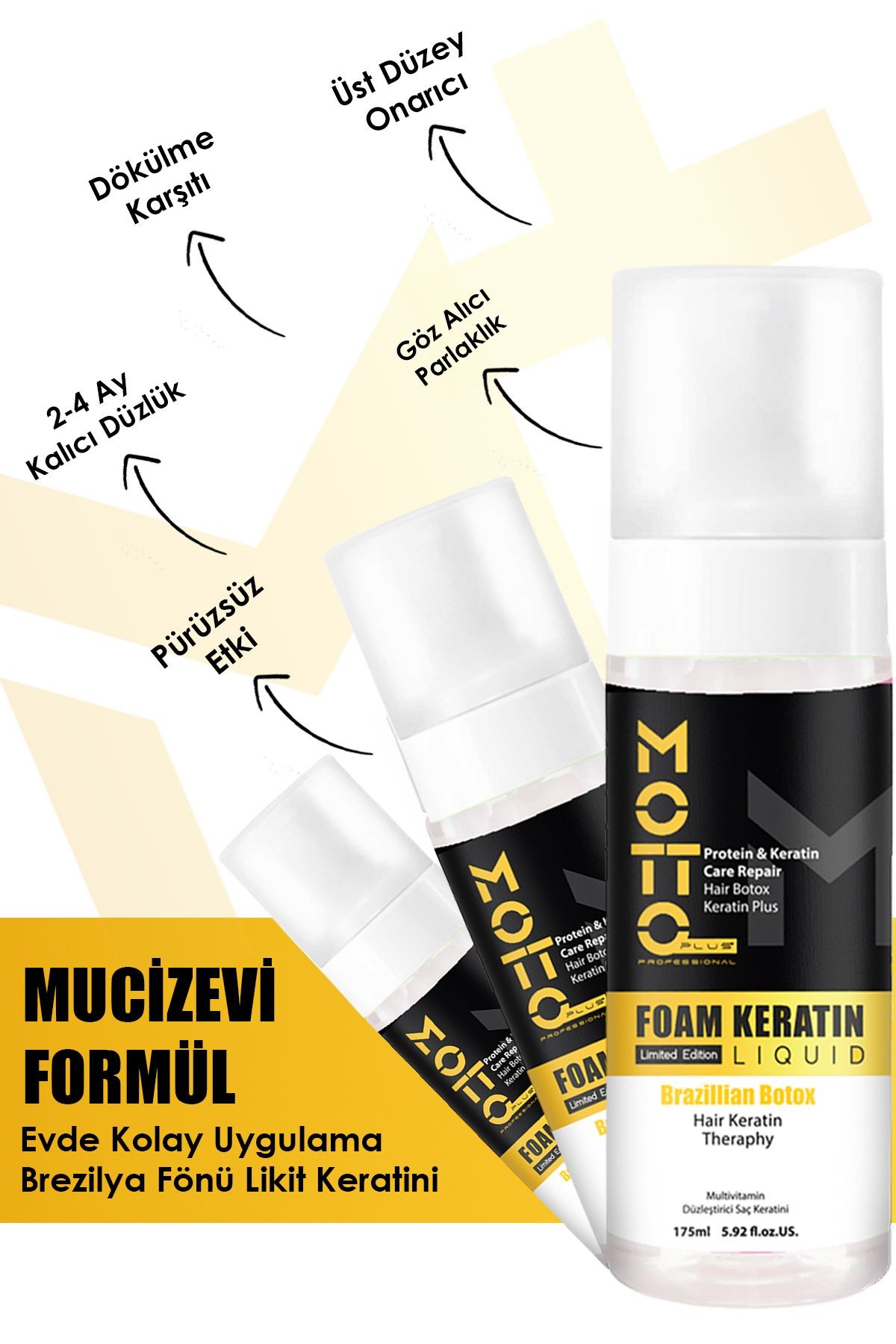 Aşırı Yıpranmış Saçlar Için Düzleştirici Brezilya Fönü Likit Köpük Keratin 175 ml