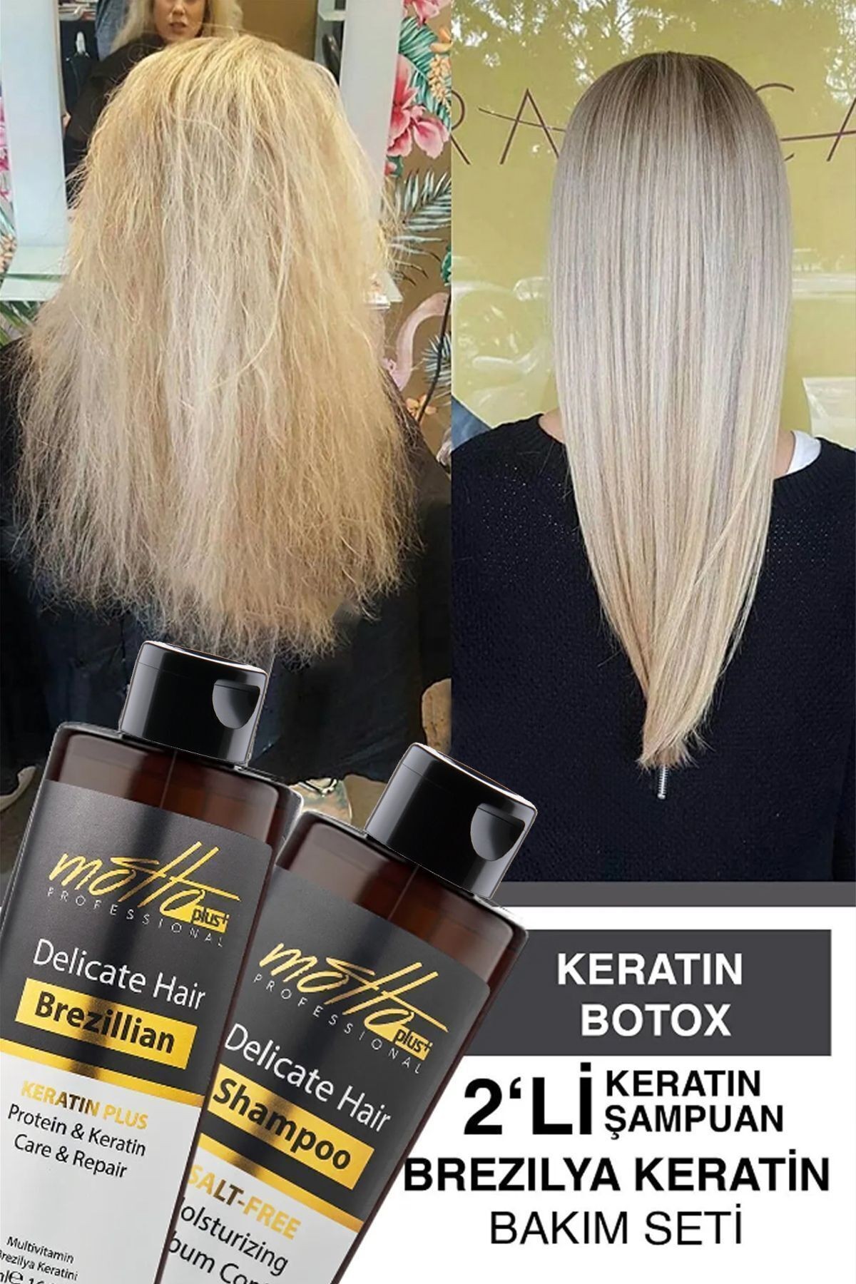 2'li Brezilya Fönü Şampuan Keratin Saç Düzleştirici Botox Bakım Seti (400ML ŞAMPUAN 400ML KERATİN)