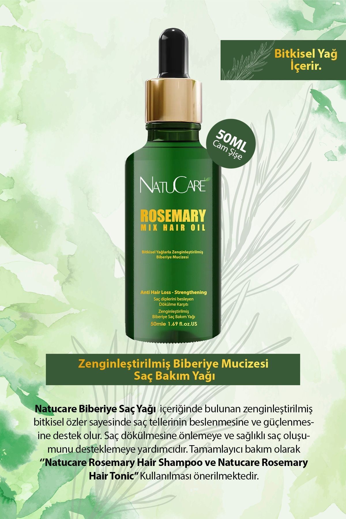 Saç Dökülmesine Karşı Ve Hızlı Uzatma Etkili Biberiye Yağı 50ml