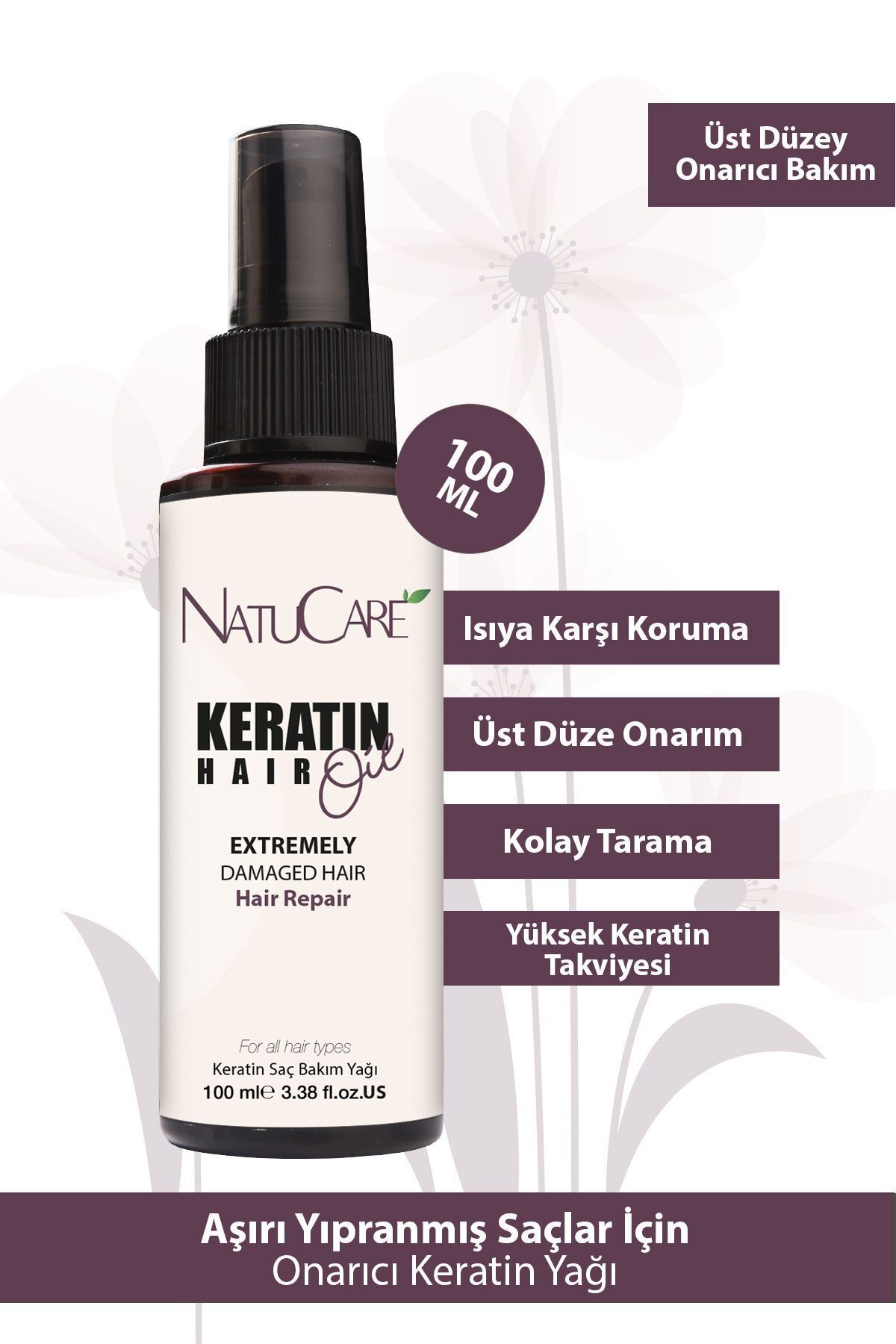 Aşırı Yıpranmış Saçlar Için Keratin Bakım Yağı 100ml