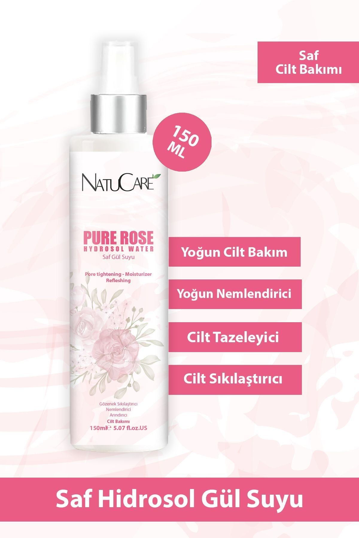 Gözenek Sıkılaştırıcı Ve Arındırıcı %100 Saf Ve Doğal Hidrosol Gül Suyu 150ml