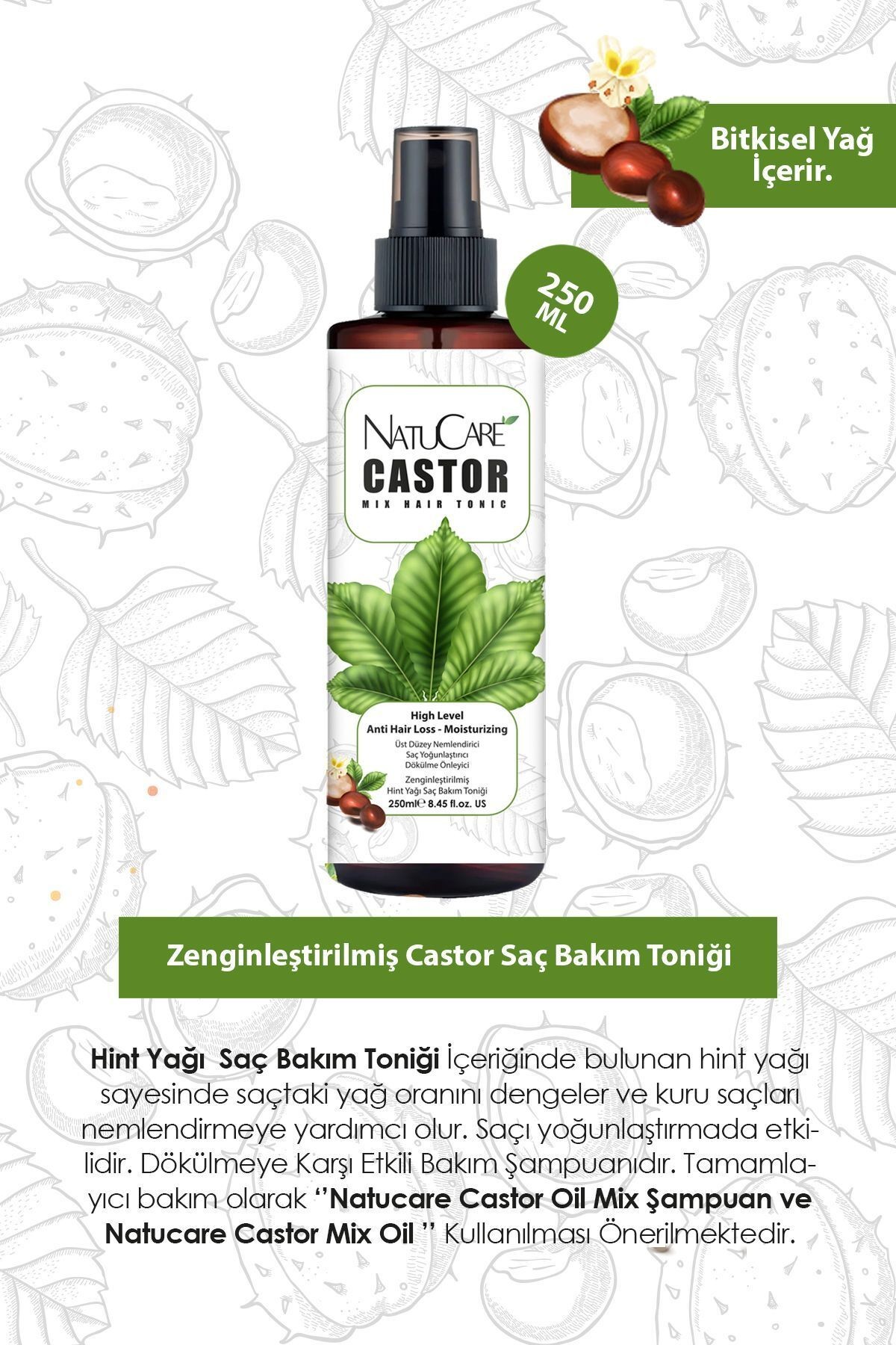Üst Düzey Onarıcı Ve Yoğun Nemlendirici Castor Hint Saç Bakım Toniği 250ml