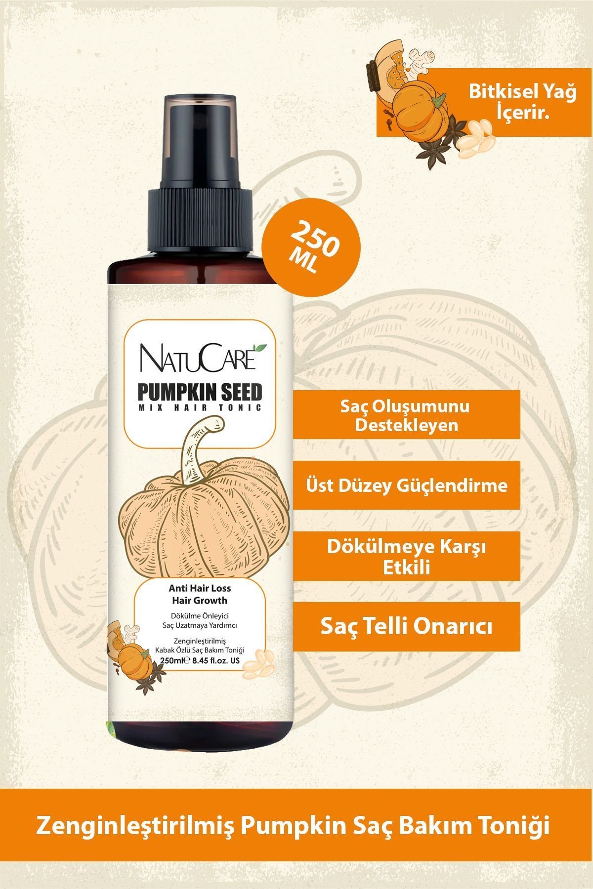 Üst Düzey Güçlendirme Ve Saç Telleri Onarıcı Pumpkin Saç Bakım Toniği 250ml