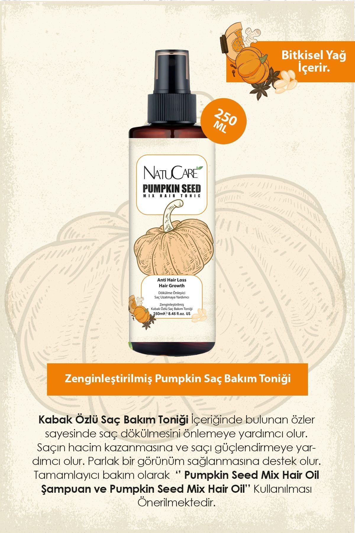 Üst Düzey Güçlendirme Ve Saç Telleri Onarıcı Pumpkin Saç Bakım Toniği 250ml