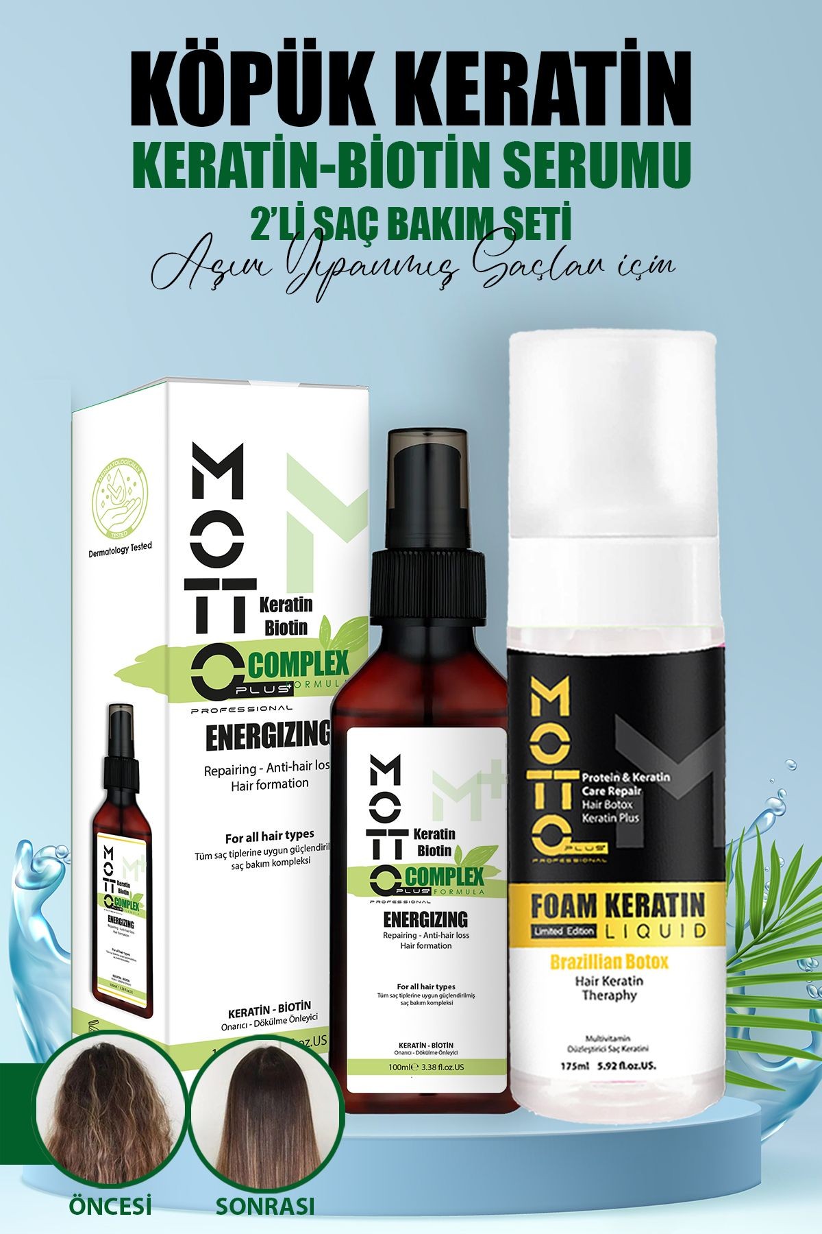 Saç Pürüzsüzleştirici Ve Düzleştirici 2'li Saç Bakım Seti (Köpük Keratin - Keratin & Biotin Serum)
