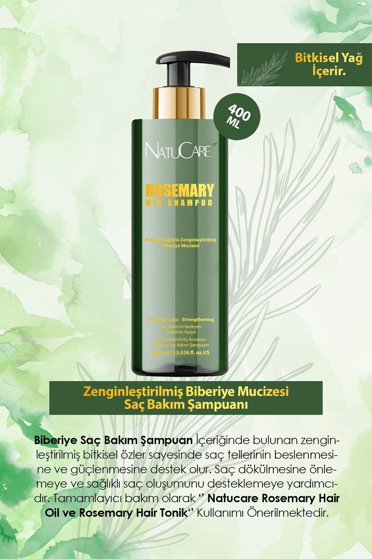 Mucizevi 2'li Biberiye Şampuan Seti Güçlendirici Arındırıcı Tuzsuz Biberiye Şampuanı 400ml X2