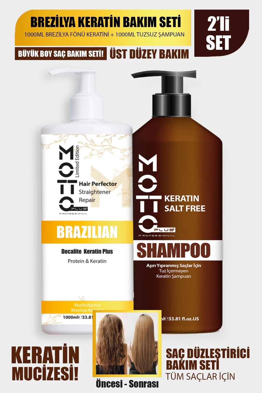 Aşırı Yıpranmış Saçlar Için Saç Düzleştirici Keratin & Tuzsuz Şampuan