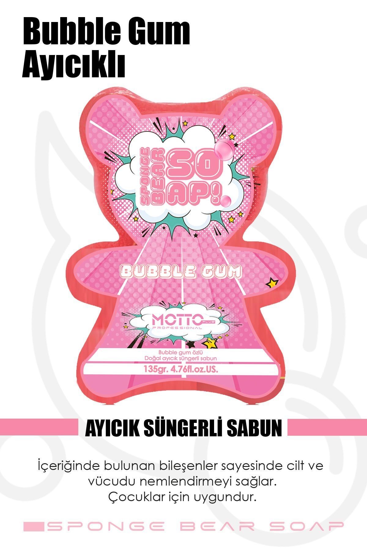 Doğal Bubble Gum Kokulu Kids Süngerli Sabun Pembe 135gr.