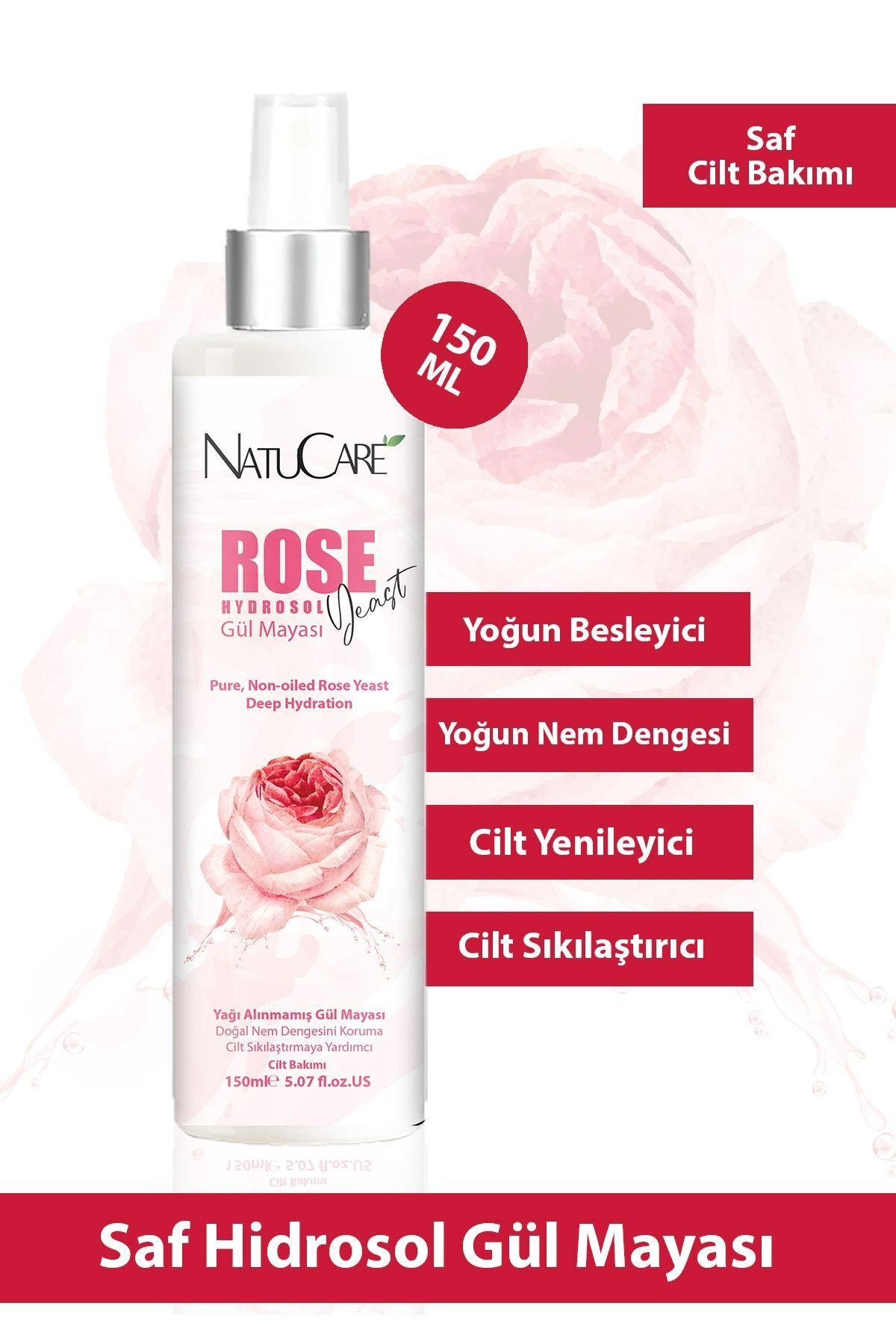 Yoğun Besleyici Ve Cilt Sıkılaştırıcı %100 Saf Ve Doğal Hidrosol Gül Mayası 150ml
