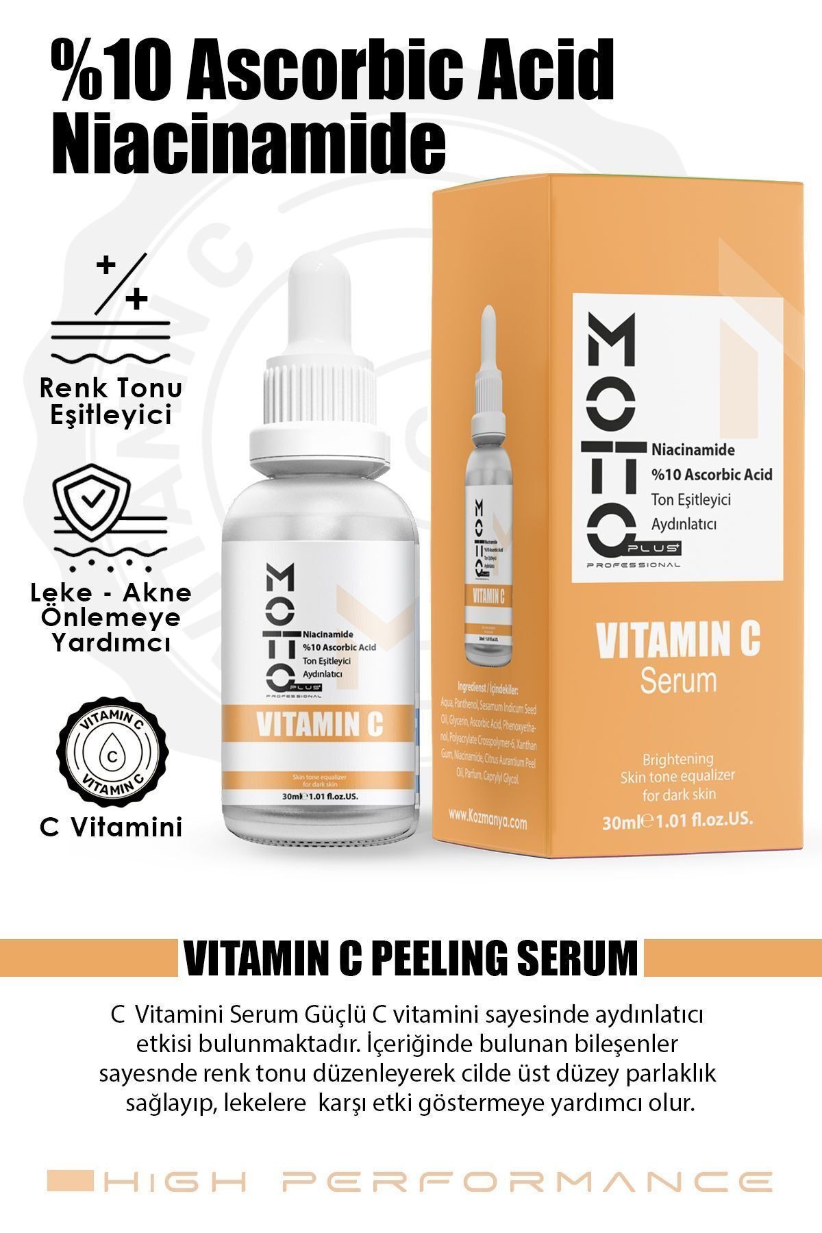 C VİTAMİN Renk Tonu Eşitleyici ve Aydınlatıcı Üst Düzey Peeling Bakım Serumu 30ml