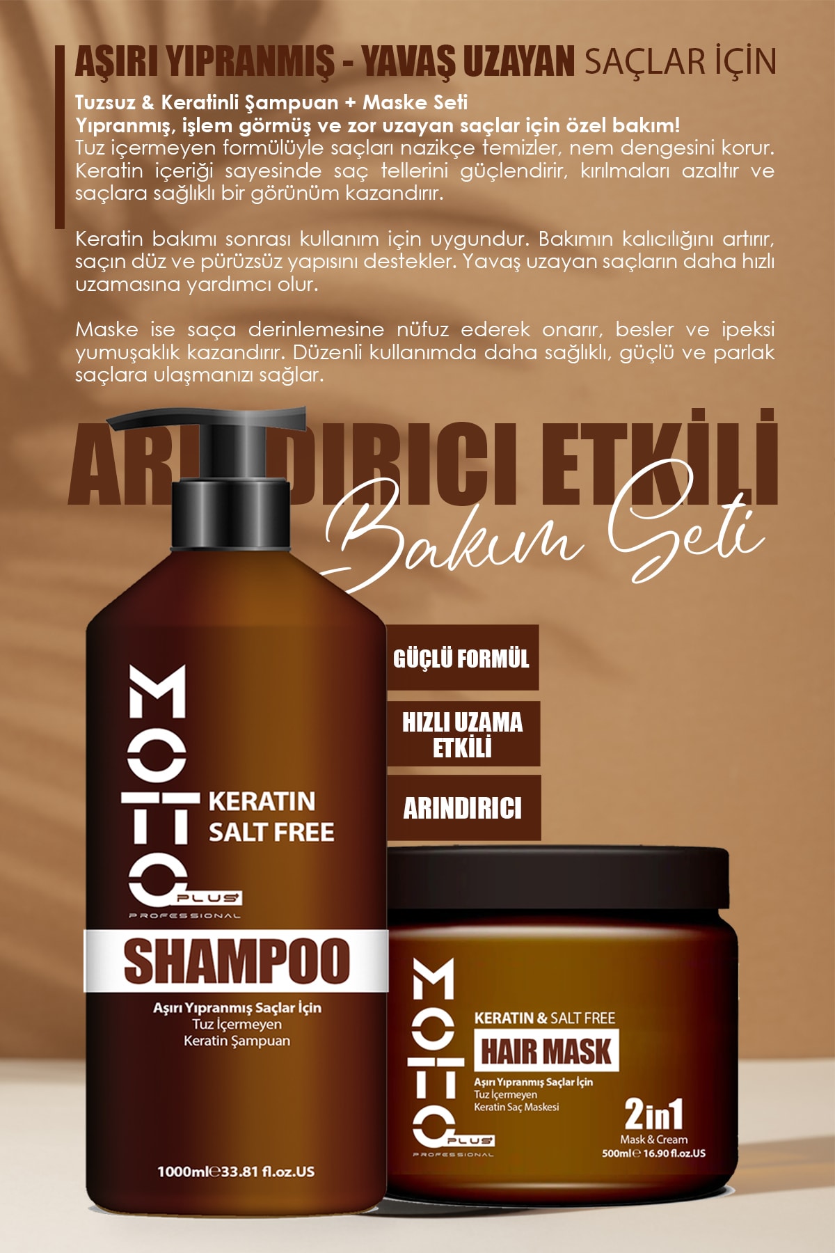 Tuzsuz Şampuan 1lt Keratin Saç Maskesi 500ml