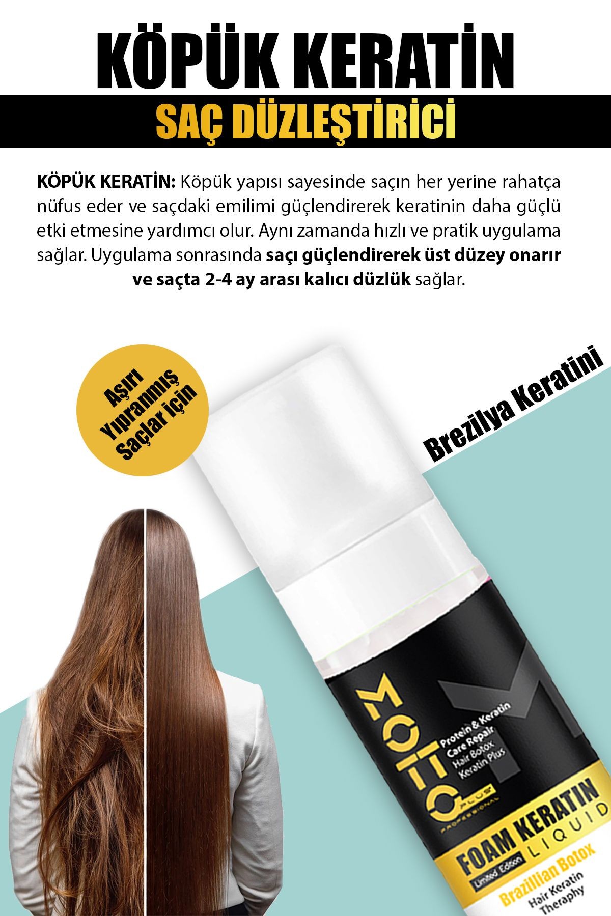 Düzleştirici Köpük Keratin Botox ve Tuzsuz Şampuan 2'li Saç Bakım Seti