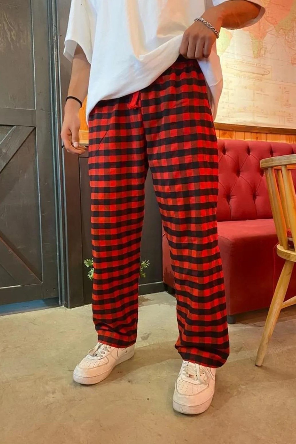 Harajuku Kare Desenli Unisex Pijama Eşofman