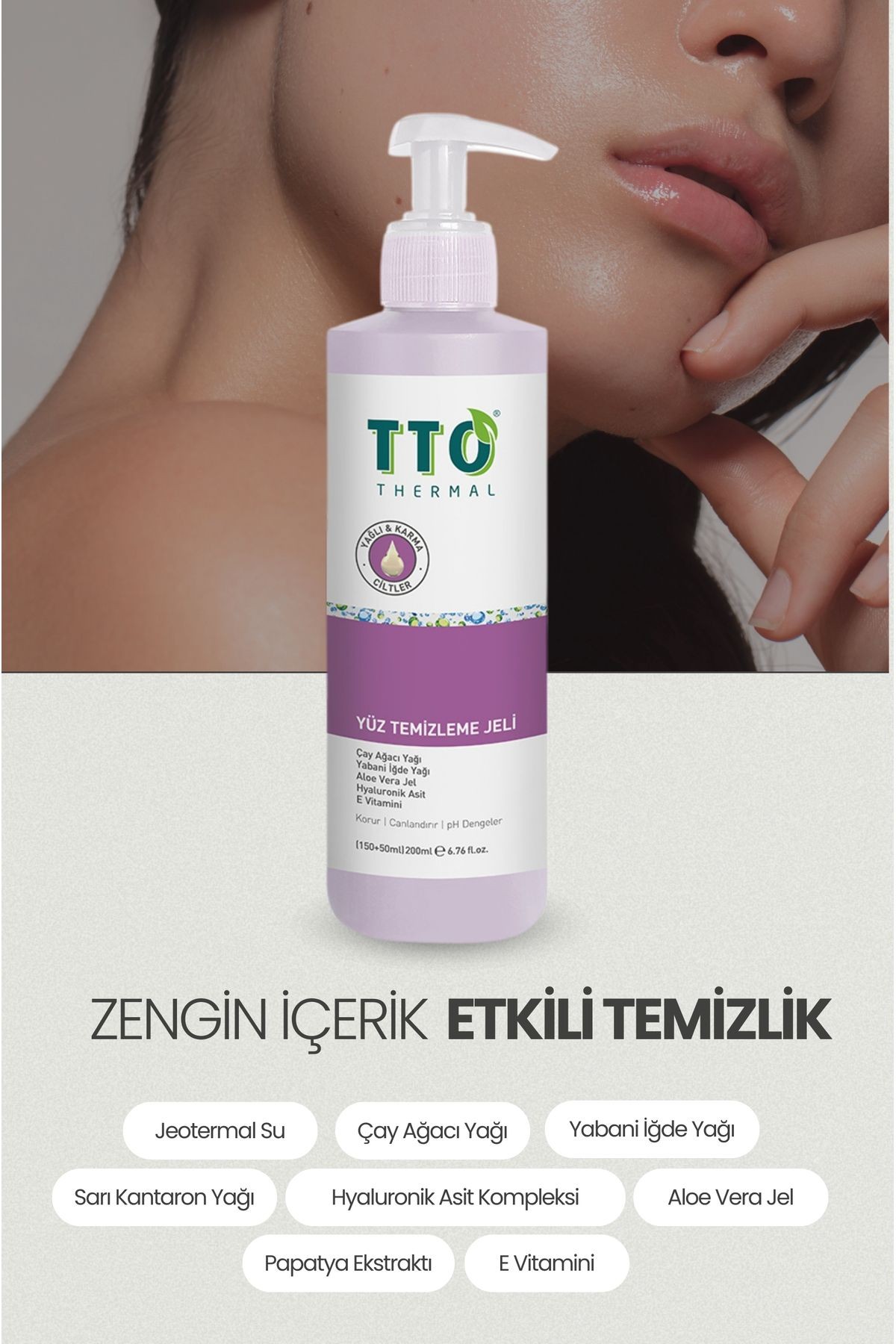 Yüz Temizleme Jeli 150 ml Normal, Akneli, Rozalı Ciltlerde (ÇAY AĞACI YAĞI / TEA TREE OIL)