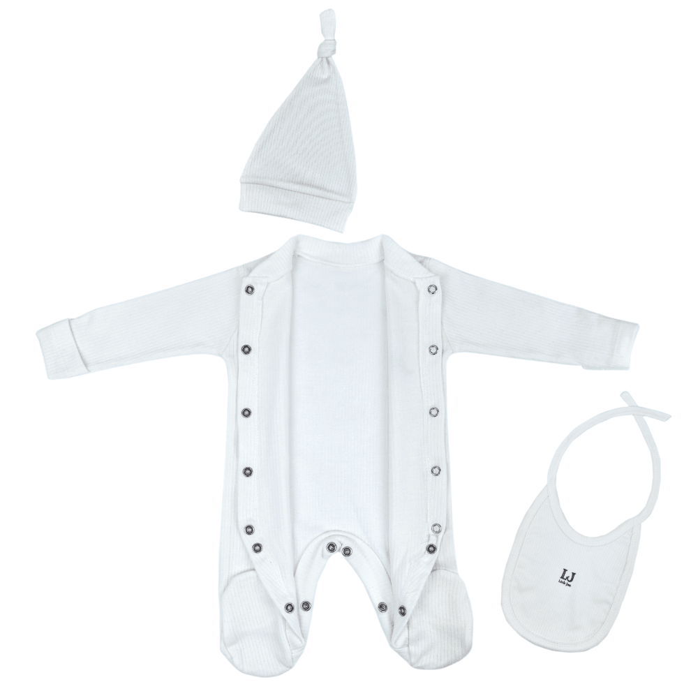 3'Lü Bebek Body Set,Tulum+Şapka+Mama Önlüğü,%100 Organik Pamuk Bebek Hediye Set,Yenidoğan Set