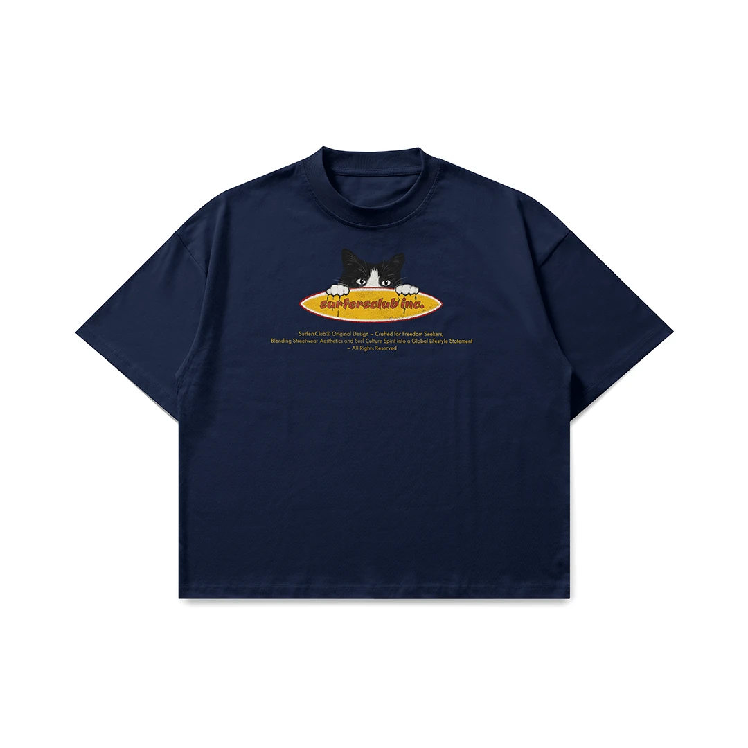 Surfersclub "Surfer Cat" Boxy T-Shirt - Indigo [Ön Sipariş]