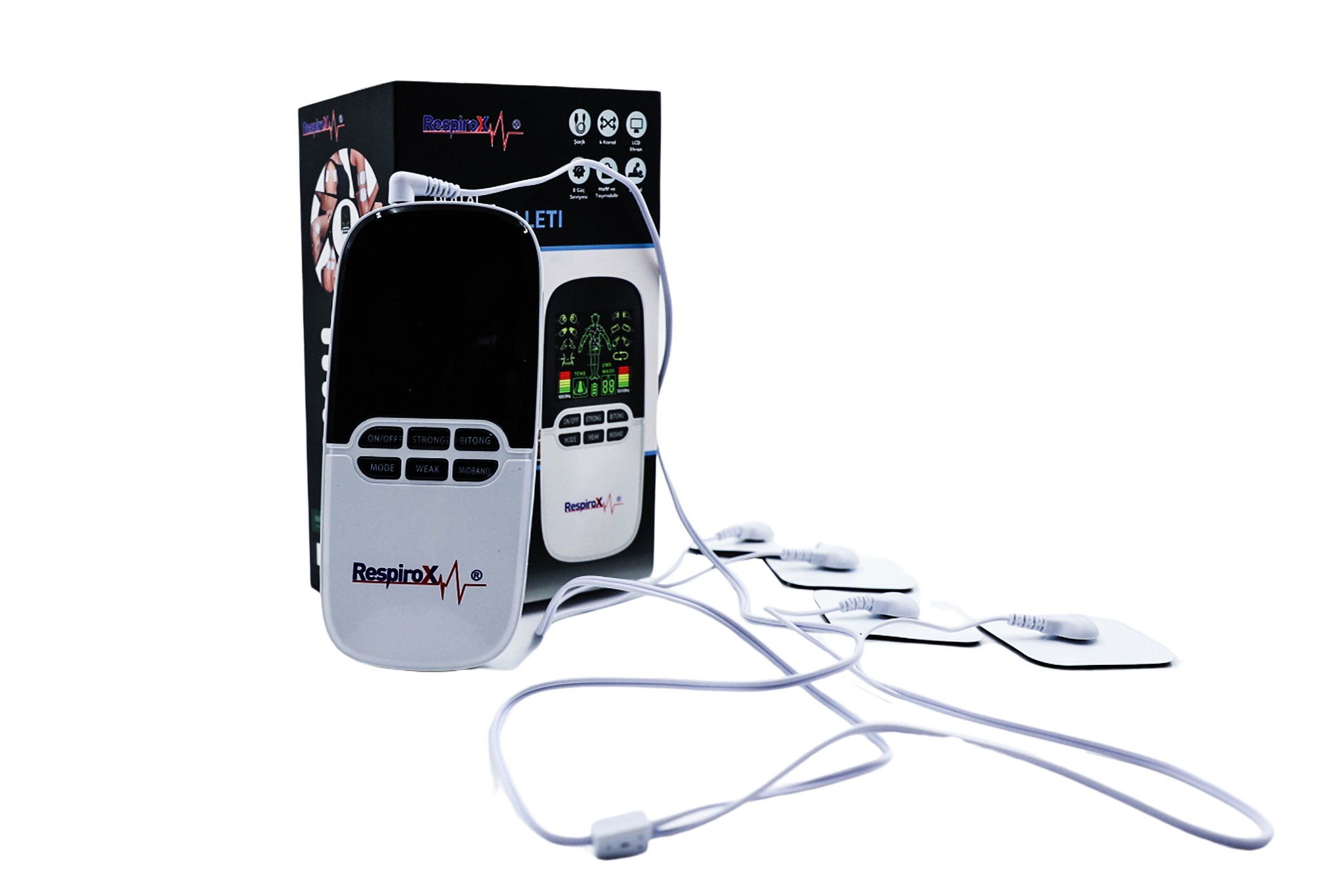 Respirox Rtc-pro Renkli Dijital Masaj Aleti 8 Kanallı Şarjlı Tens Cihazı(8 Pedli)