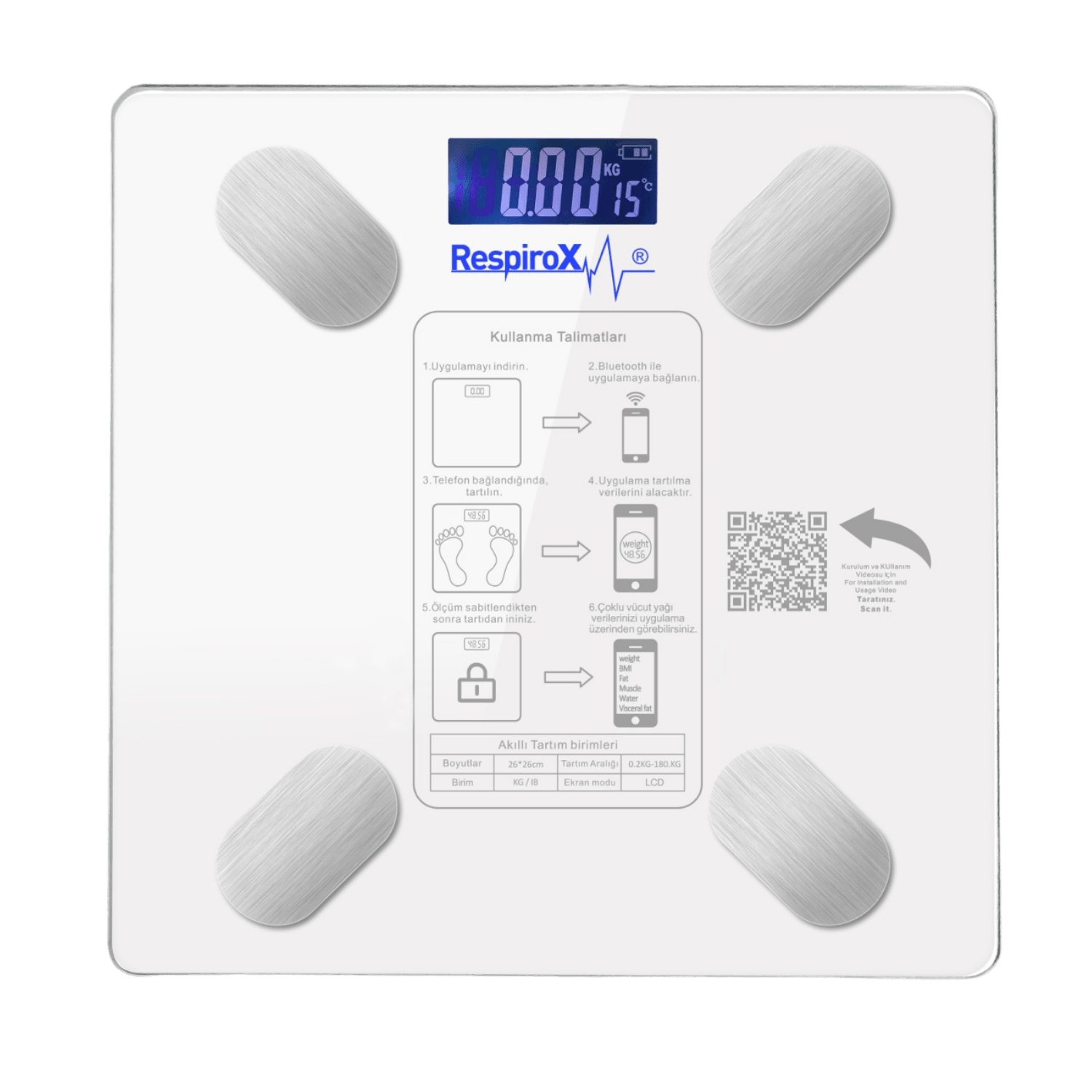 Respirox BL-2601 Bluetoothlu Akıllı Tartı