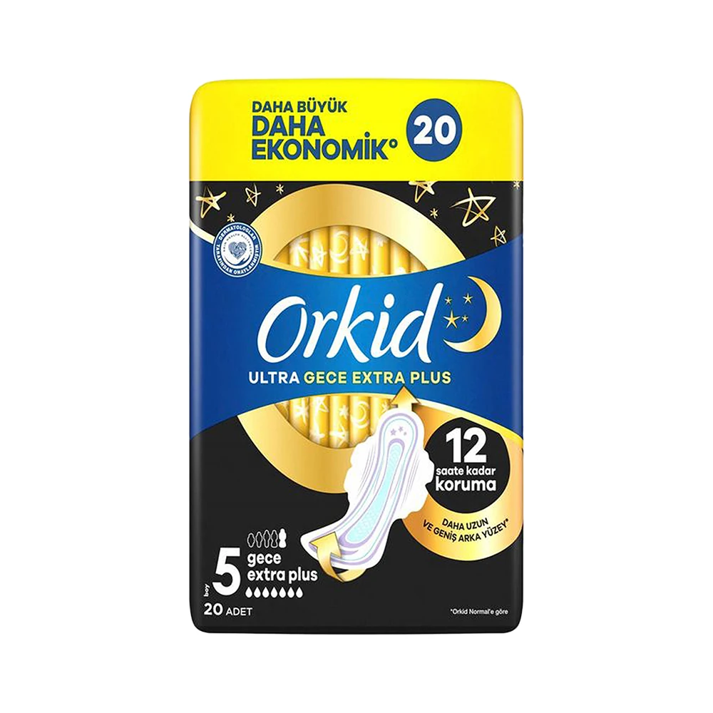 Orkid Hijyenik Ped Ultra Extra Plus Gece Dörtlü Paket 5 Beden 20'li