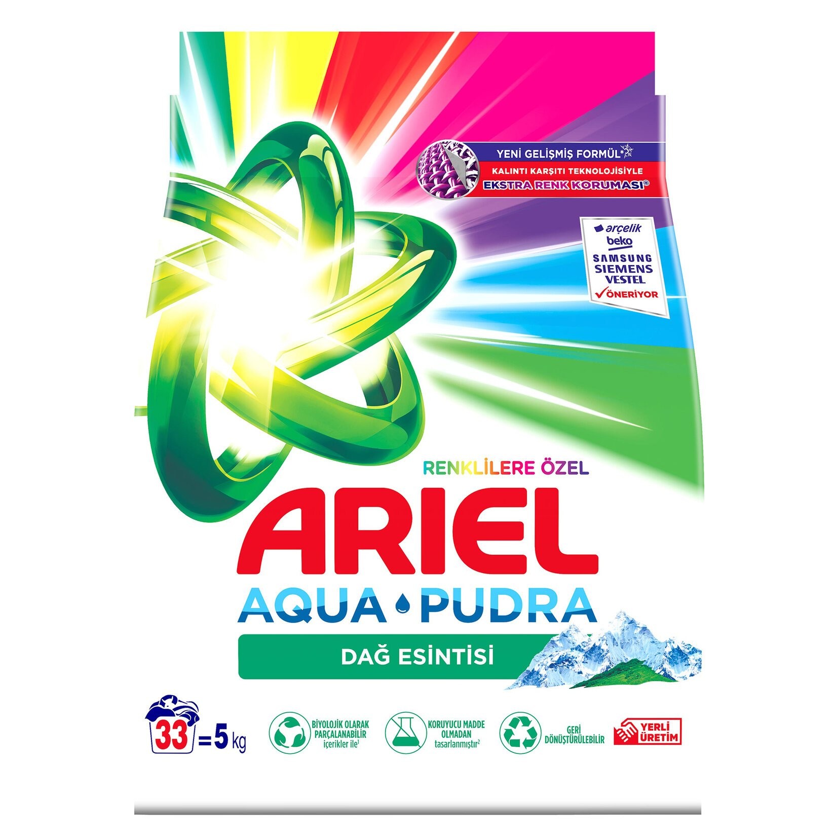 Ariel Çamaşır Deterjanı Toz Aqua Pudra Dağ Esintisi Renklilere Özel 5 Kg