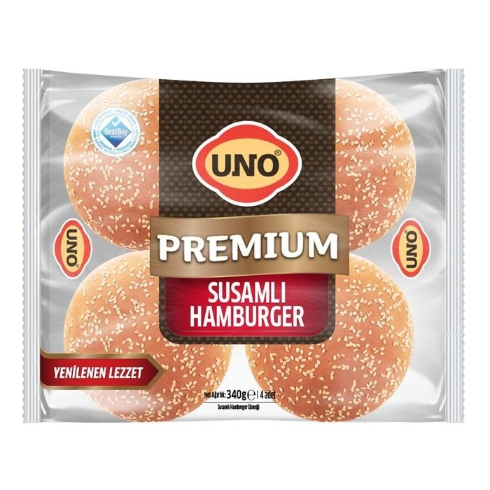Uno Premium Ekmek Hamburger Susamlı 4'lü 340 Gr