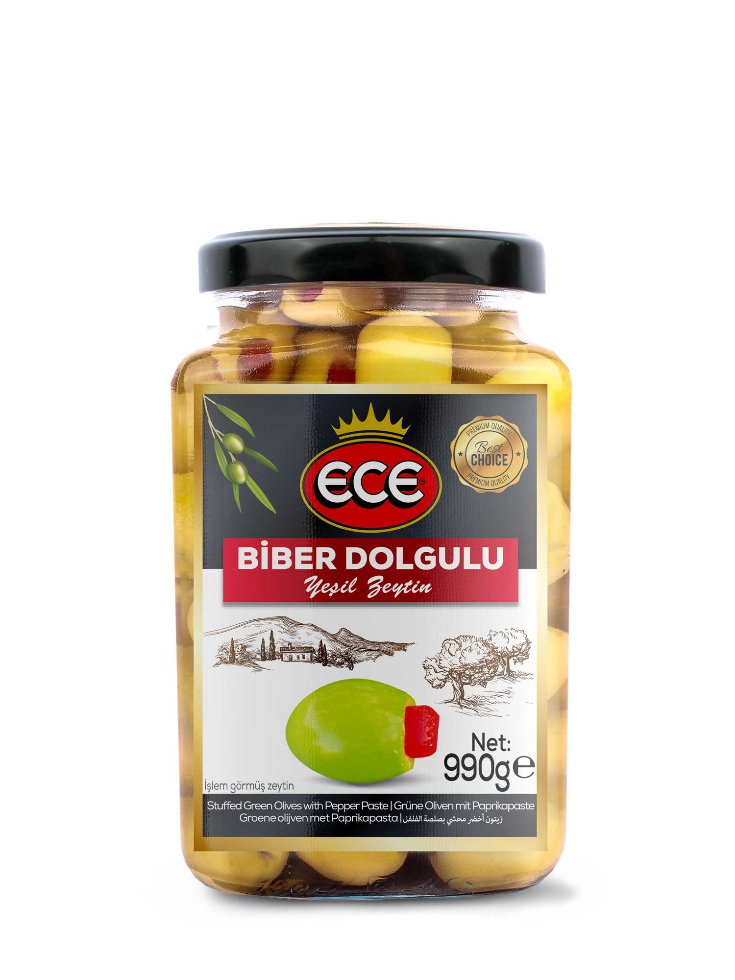 Ece Biber Dolgulu Yeşil Zeytin 990 GR