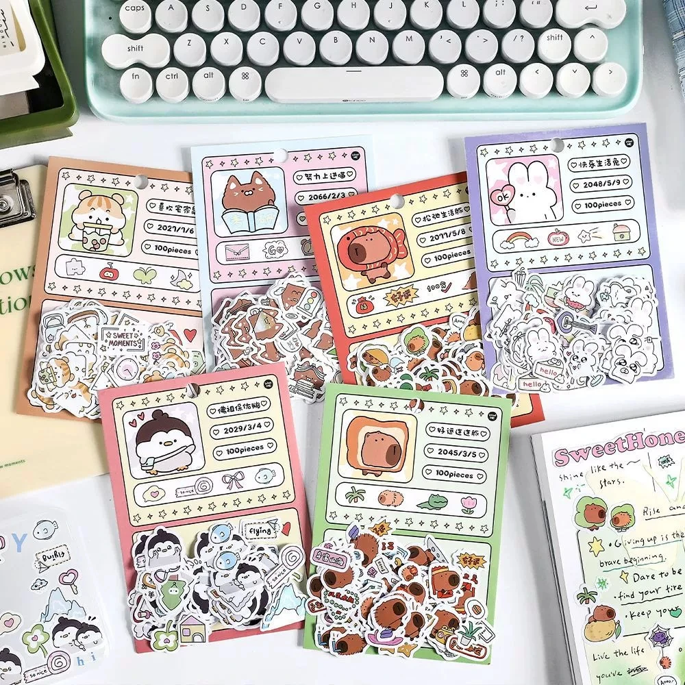 W5-100 adet mini kawaii hayvan sticker