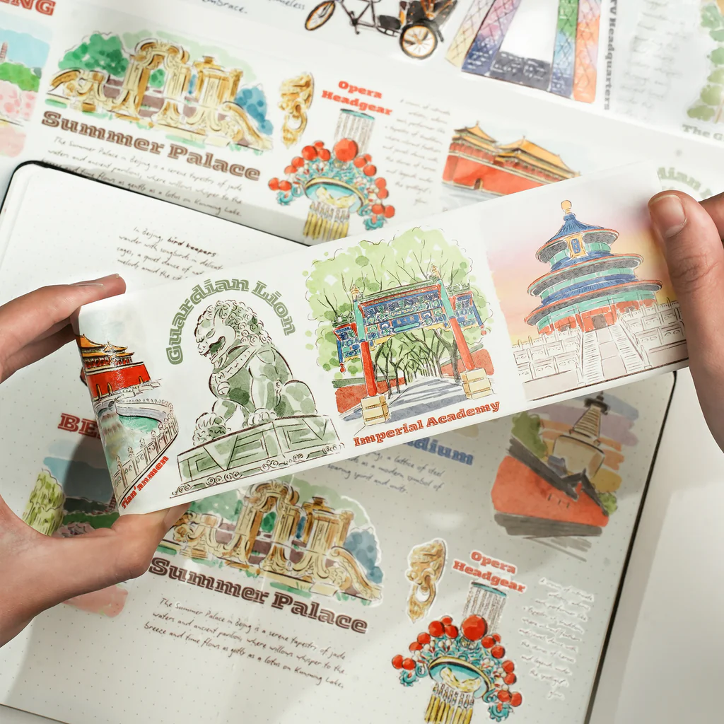 K27-100cm kendinden kesimli Beijing Scrolls washi tape 