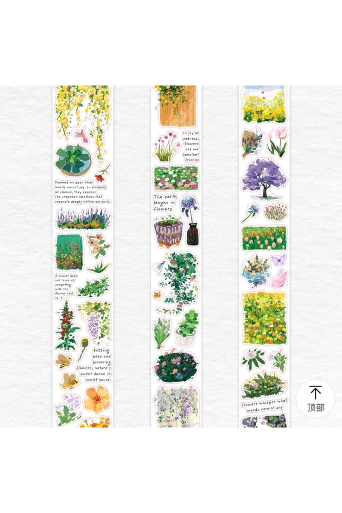 K23-3 adet 38cm kendinden kesimli cicekler washi tape