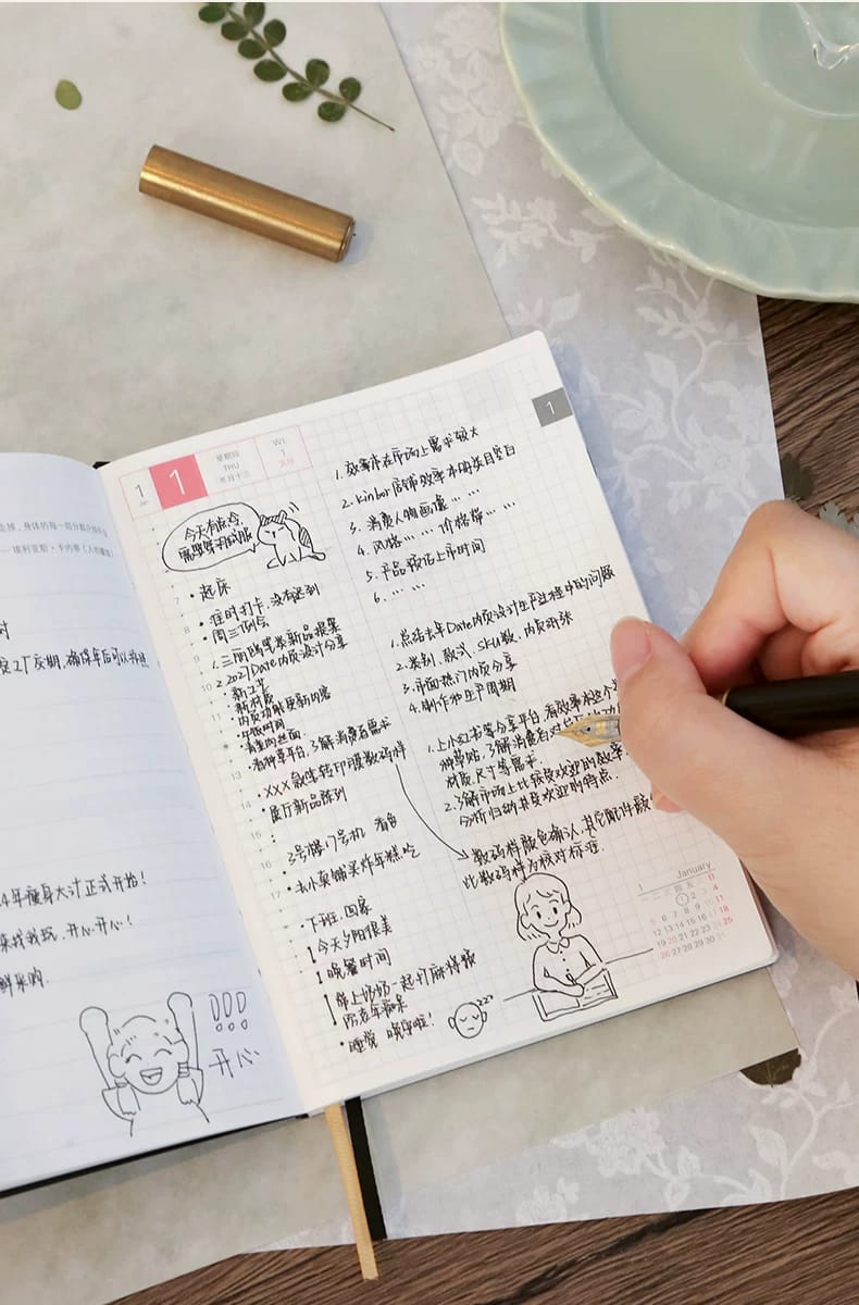 Kinbor 2026 A6 1 day 1 page (Tomoe River 52g) Pembe