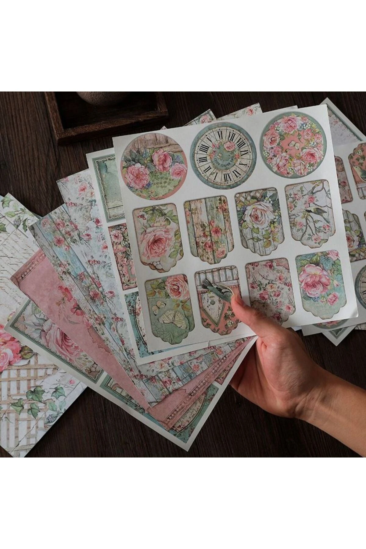 E6-12 sayfa Gül ve bahce scrapbook kâğıt 21