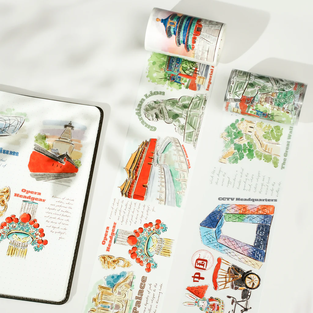 K27-100cm kendinden kesimli Beijing Scrolls washi tape 