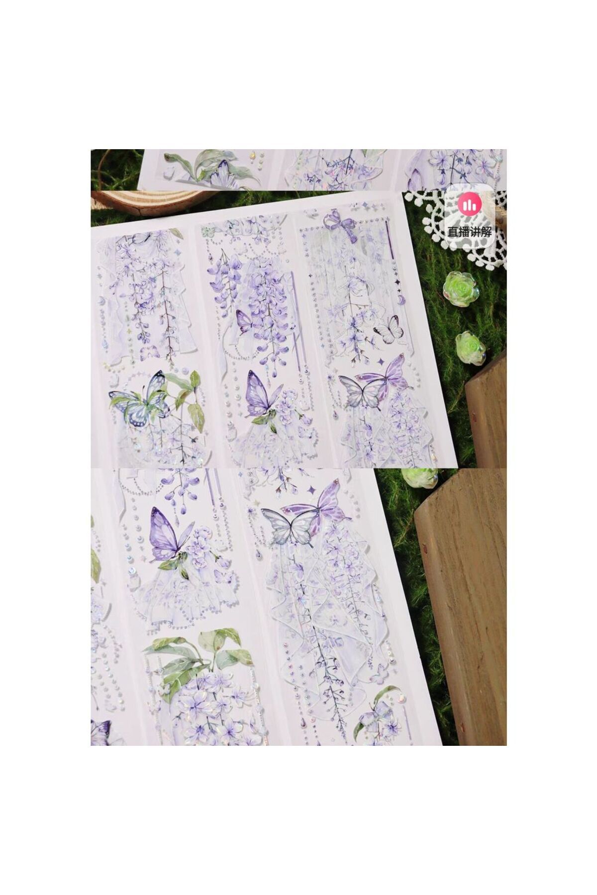 L3-100cm hologramlı mor çiçek, kelebek PET tape