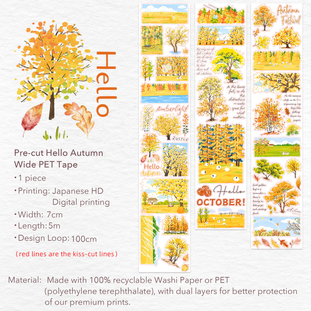 L16-100cm kendinden kesimli Hello Autumn PET Tape