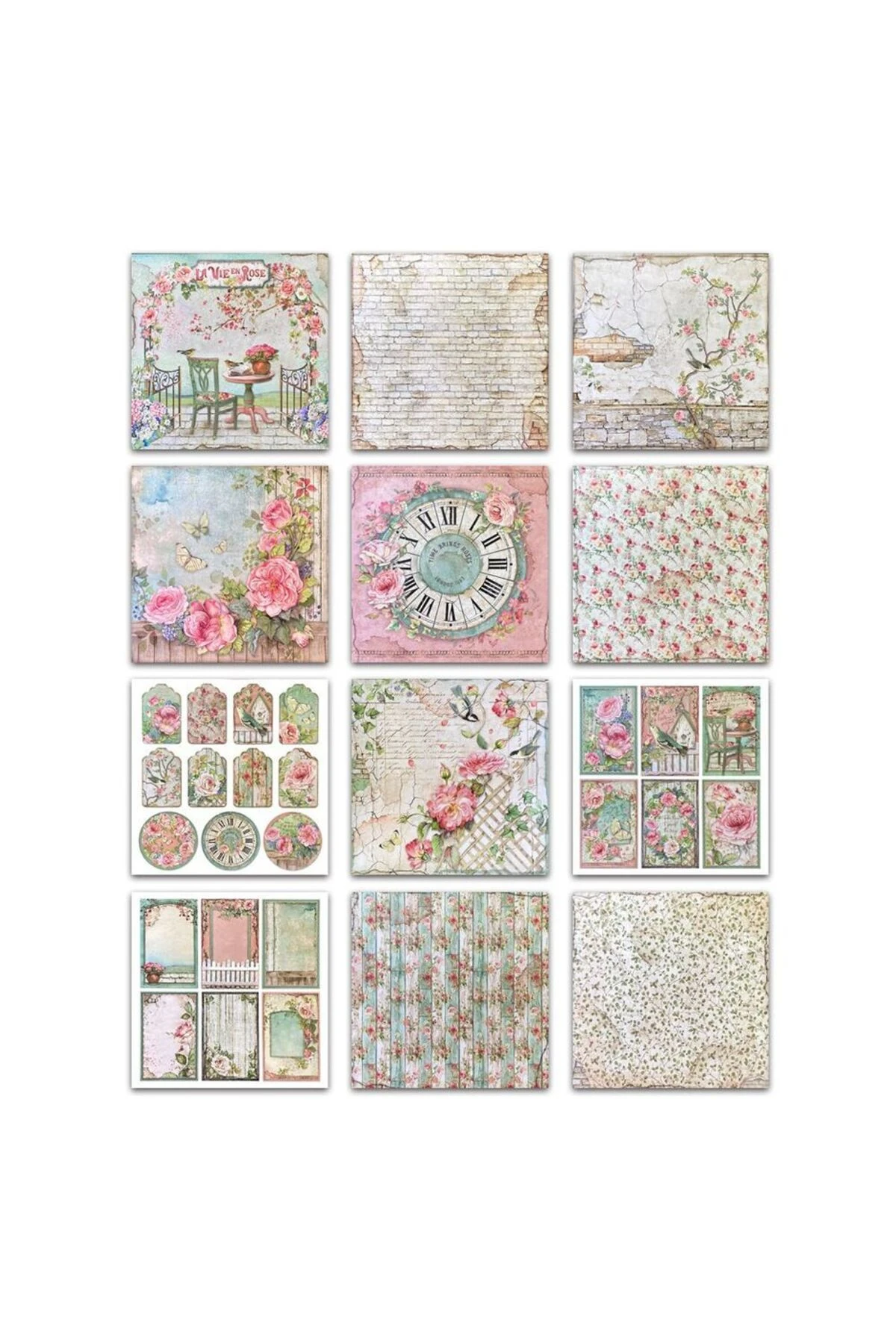 E6-12 sayfa Gül ve bahce scrapbook kâğıt 21