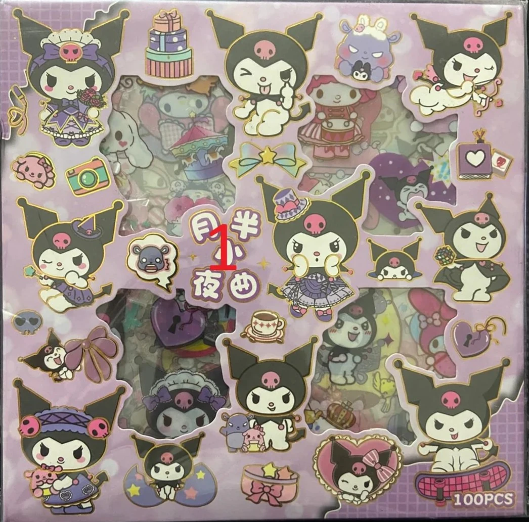 S2-100 adet 80x80mm Strawberry bear, Kuromi, Barbie, Sanrio Sticker