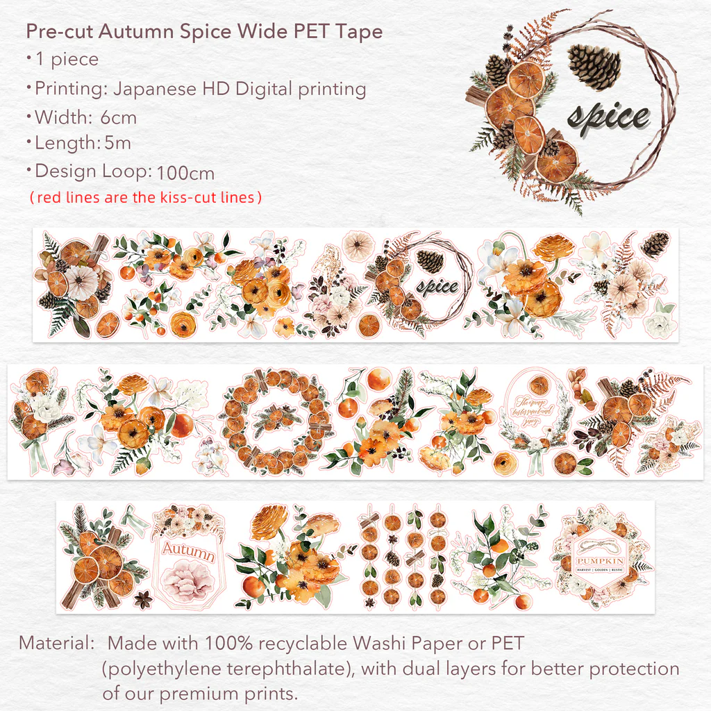 K13-100cm autumn spice kendinden kesimli PET Tape