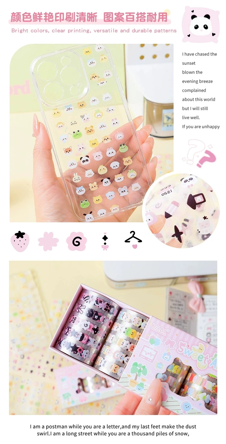 S30-4 adet mini sticker kawaii PET tape kendinden kesimli 
