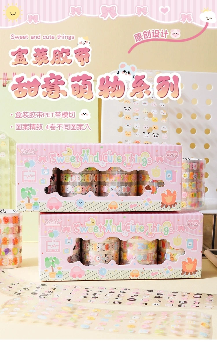 S30-4 adet mini sticker kawaii PET tape kendinden kesimli 