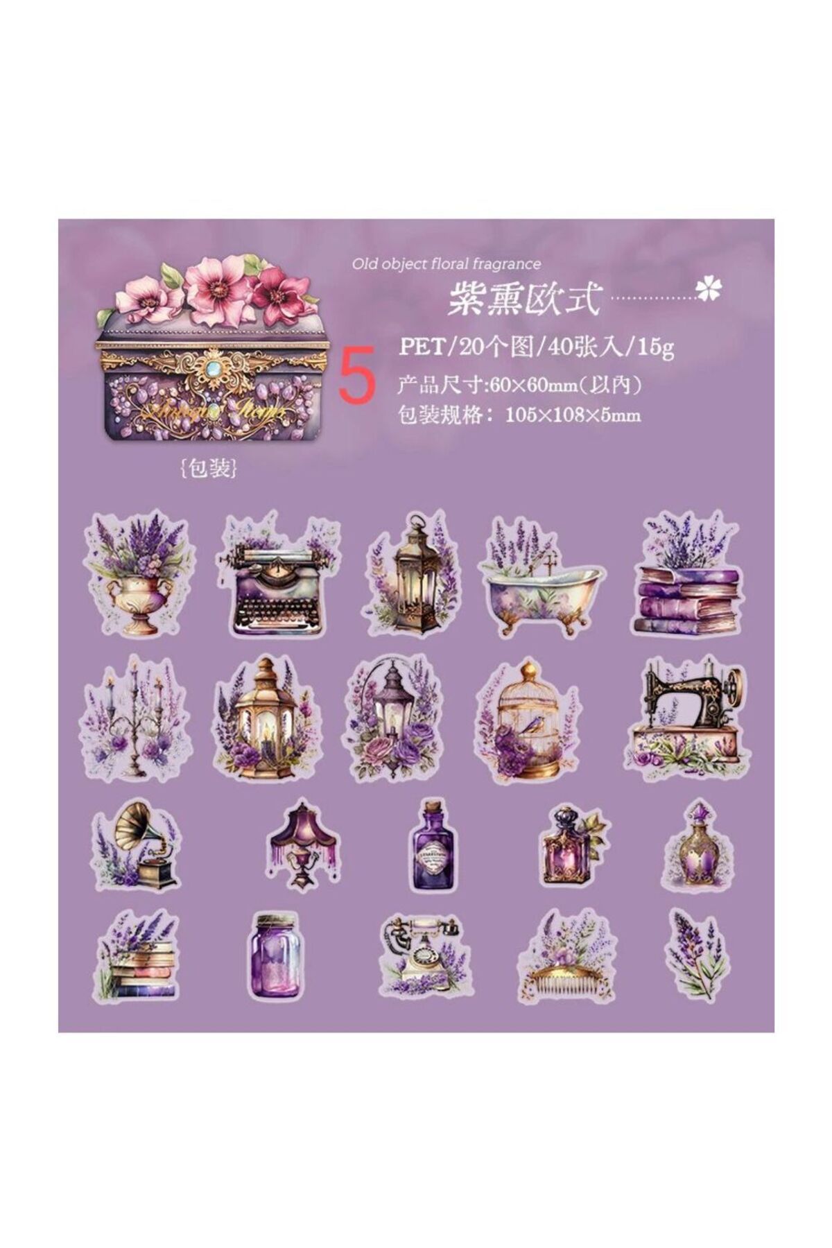 L2-40 adet vintage PET Sticker - Numara : 6