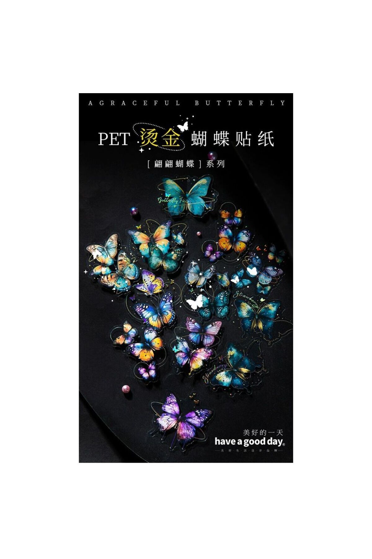 L9-20 adet yaldızlı Kelebek PET sticker - Renk : Kırmızı