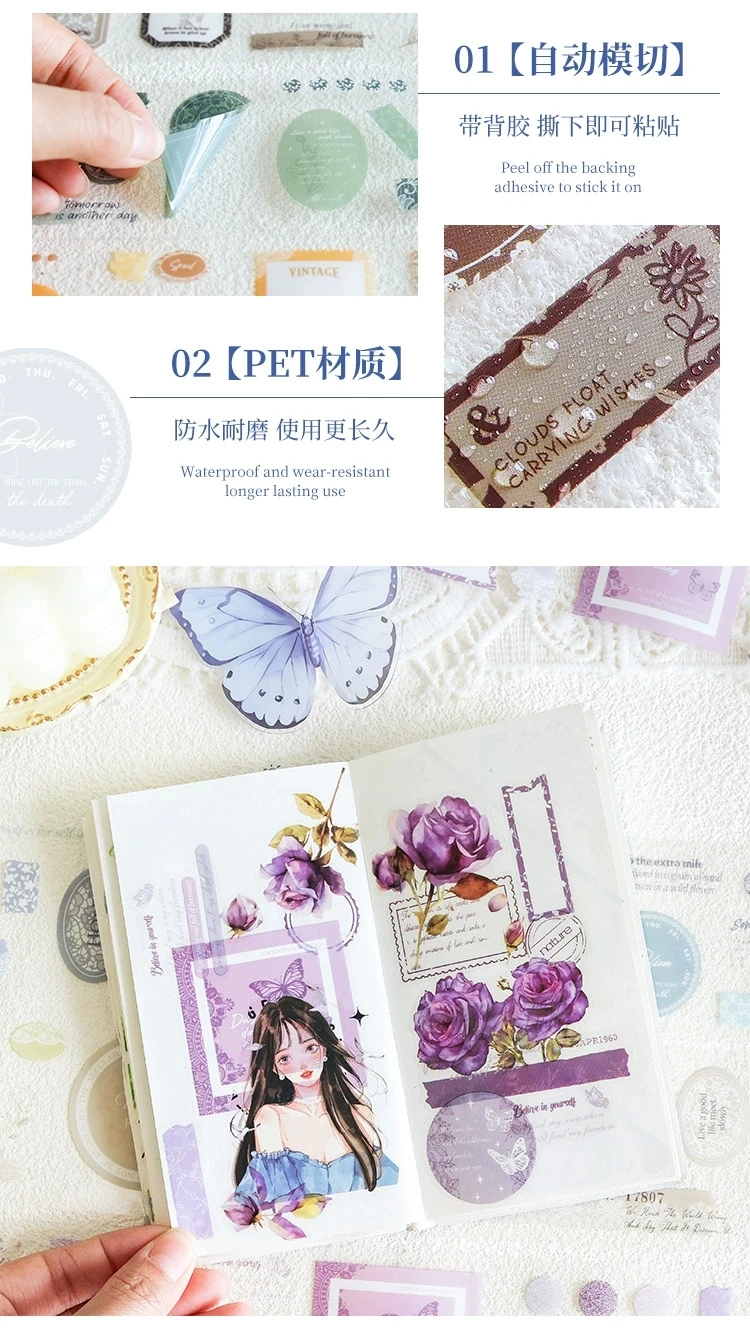 S9-4 adet kendinden kesimli dantelli label pet sticker tape seti 