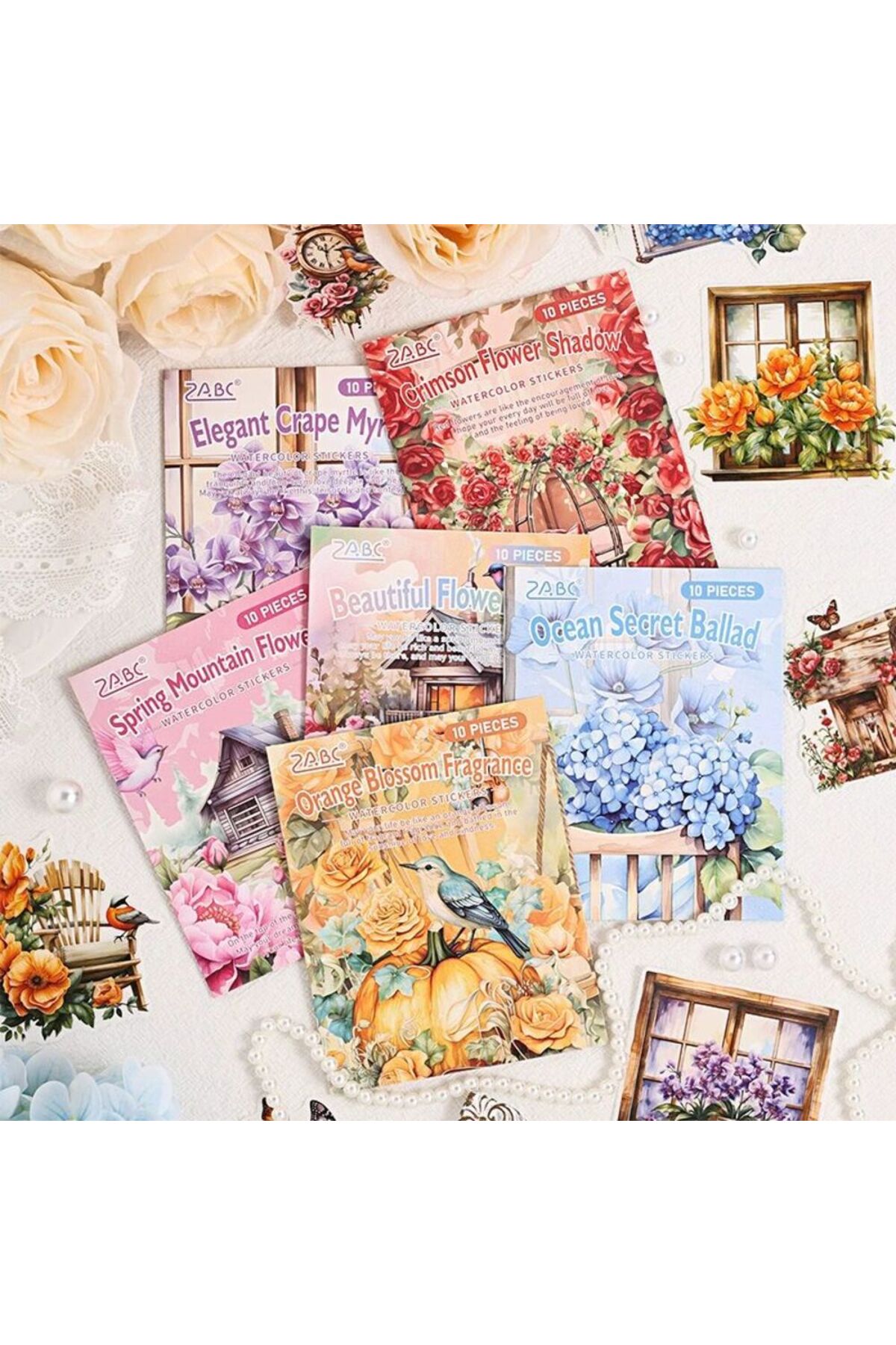 P17-10 adet çiçekli eşya washi sticker - Renk : Mavi